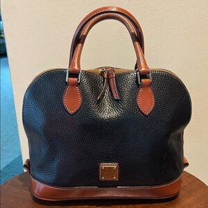 Dooney Bourke   Dome top satchel pebble, leather black/cinnamon, brown  trim EUC